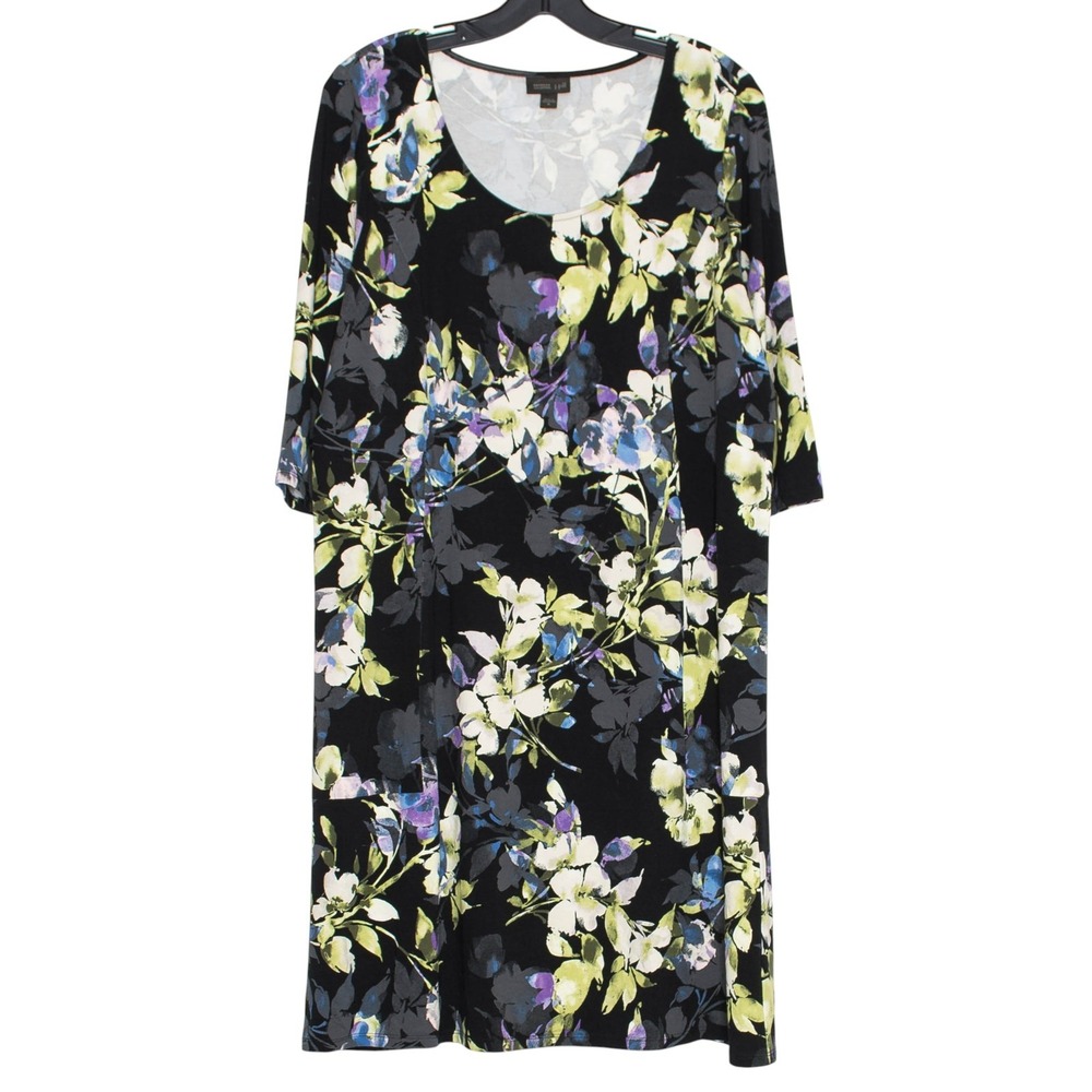 J Jill Dress 3/4 Sleeve Dark Floral Boho Cottage‎ Casual Romantic Black Medium